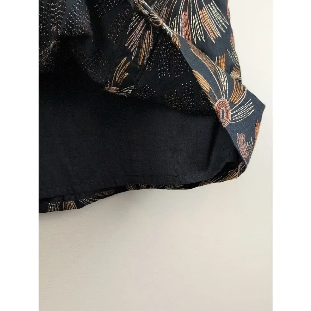 Talbot's Black Embroidered Starburst Cotton A-Line Skirt Size 10 Vintage